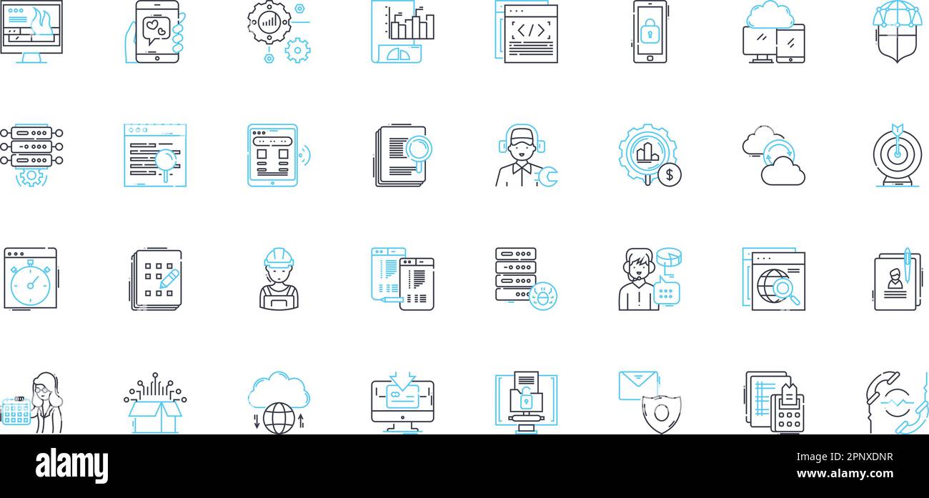 Content design linear icons set. Clarity, User-friendly, Visuals, Headings, Concise, Consistent, Structure line vector and concept signs. Readability Stock Vector