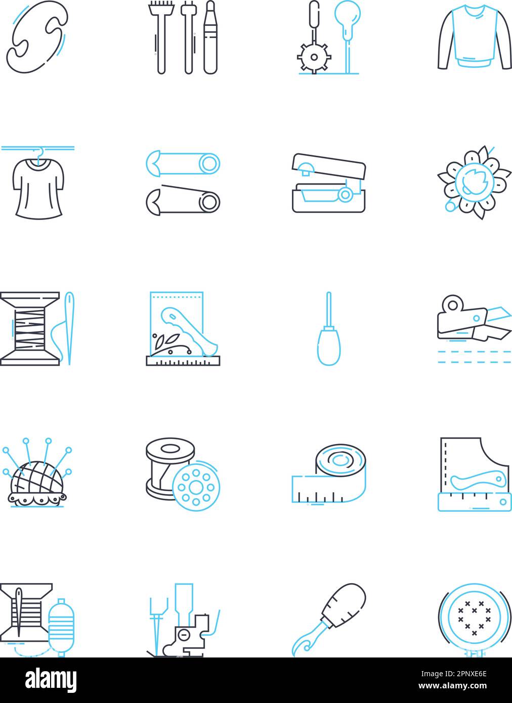 Tailoring linear icons set. Sewing, Alterations, Fitting, Measurements, Patterns, Fabric, Stitching line vector and concept signs. Hemming,Buttons Stock Vector
