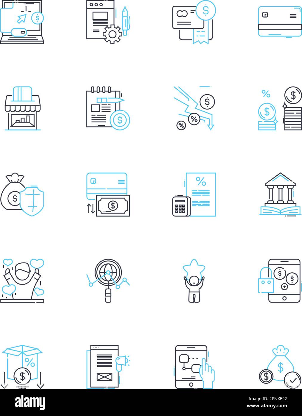 Economic analysis linear icons set. Inflation, Gross Domestic Product (GDP), Labor, Unemployment, Market, Recession, Demand line vector and concept Stock Vector