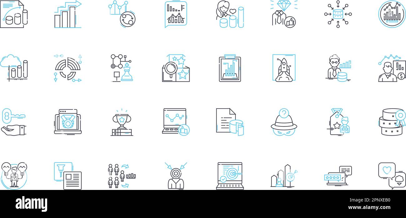 Look for linear icons set. Hunt, Explore, Seek, Search, Discover, Scavenge, Quest line vector and concept signs. Pursue,Investigate,Examine outline Stock Vector