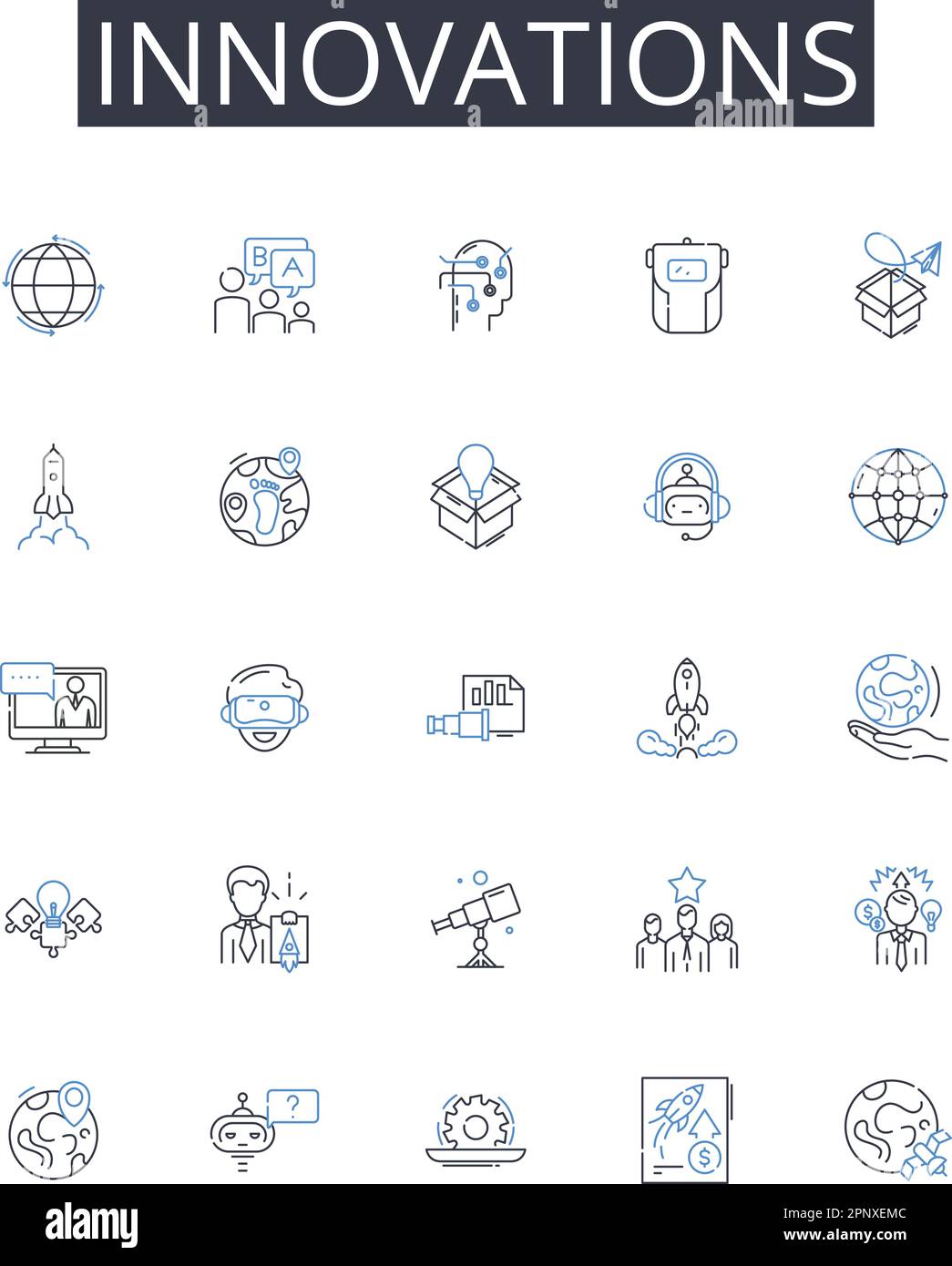 Innovations line icons collection. Advancements, Progressions, Improvements, Developments, Breakthroughs, Advantages, Enhancements vector and linear Stock Vector