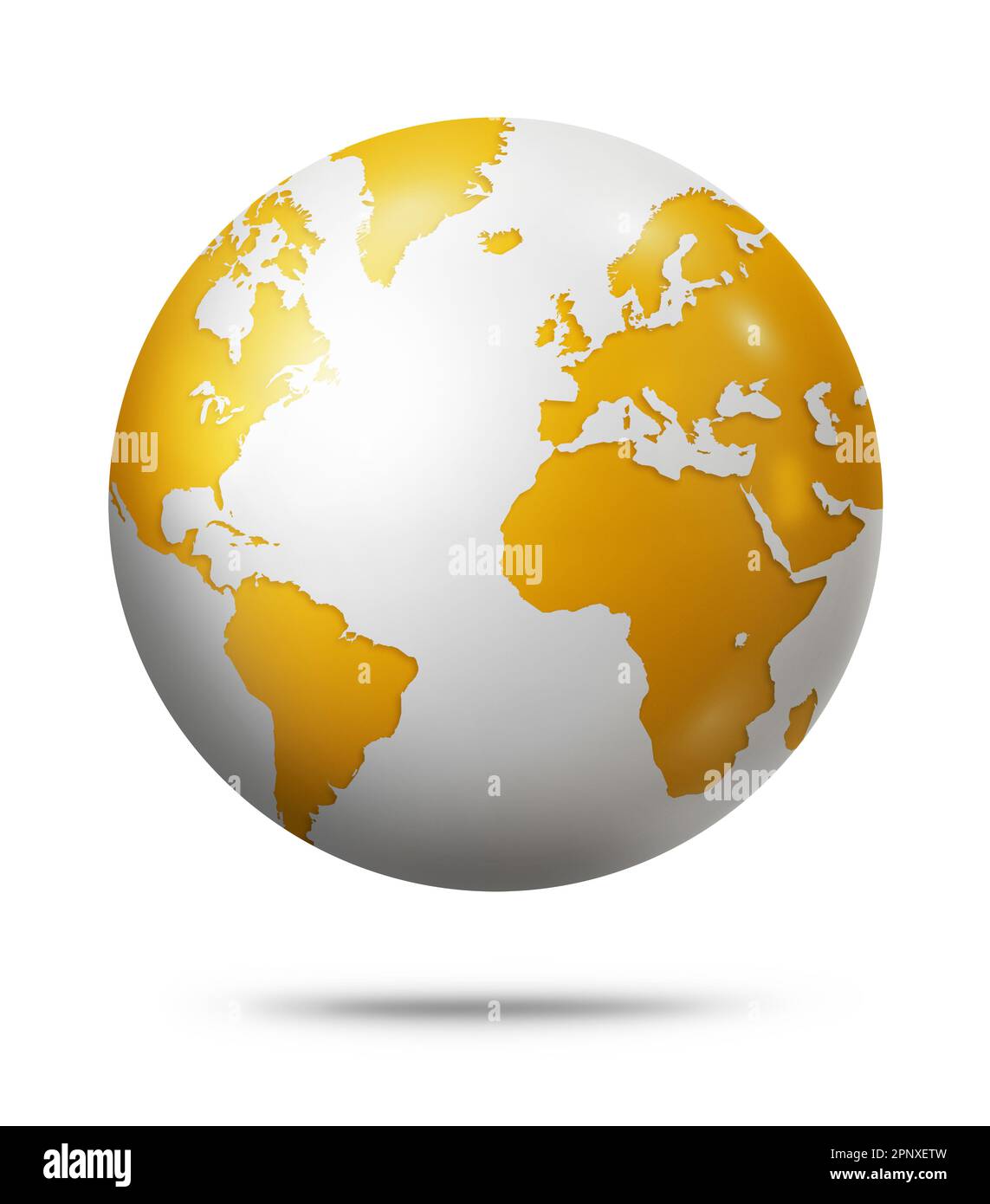 Yellow earth globe isolated on white background. 3D illustration Stock