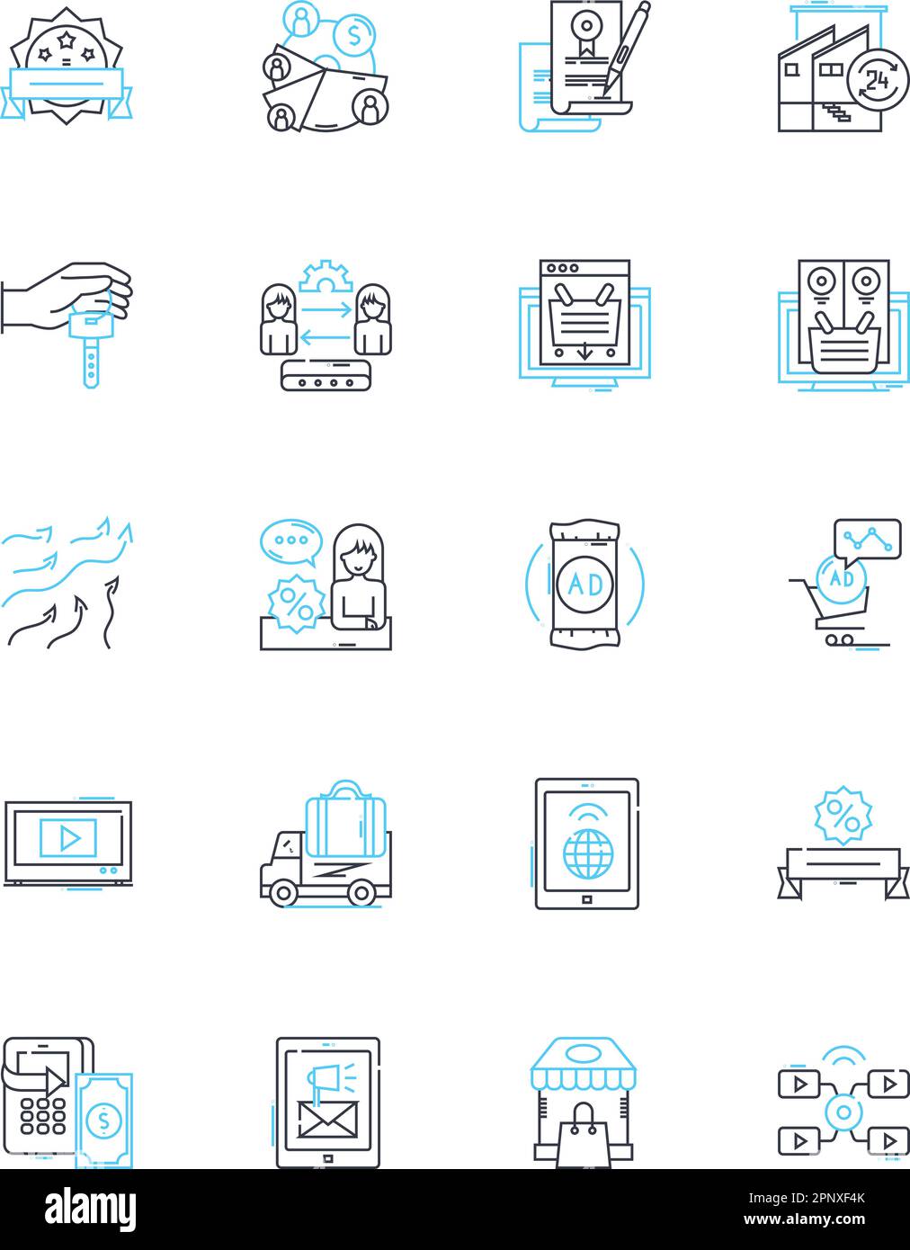Economy publicity linear icons set. Recession, Inflation, Stockmarket, Exchange, Fiscal, Deflation, Tariff line vector and concept signs. Trade,GDP Stock Vector