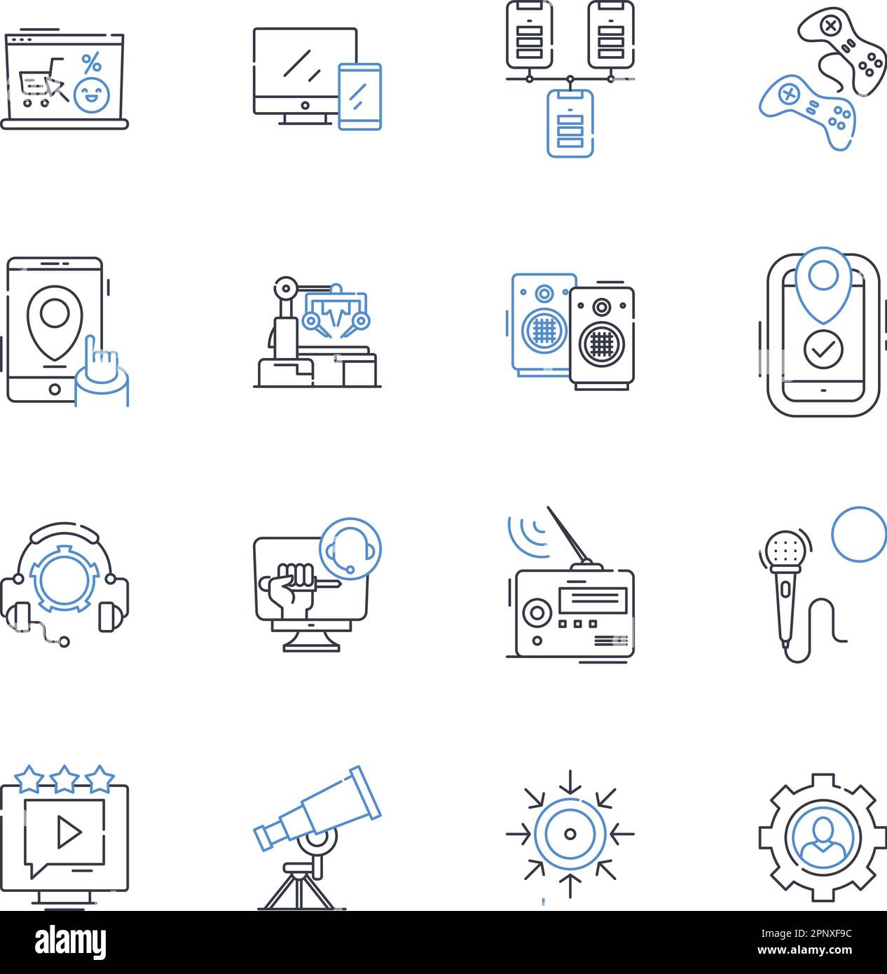 Robotics line icons collection. Automation, Mechanics, Programming, Artificial intelligence, Sensors, Robotics, Drs vector and linear illustration Stock Vector