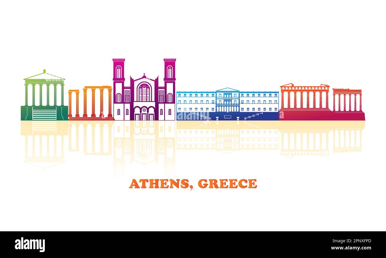 Colourfull Skyline panorama of city of Athens, Greece - vector illustration Stock Vector