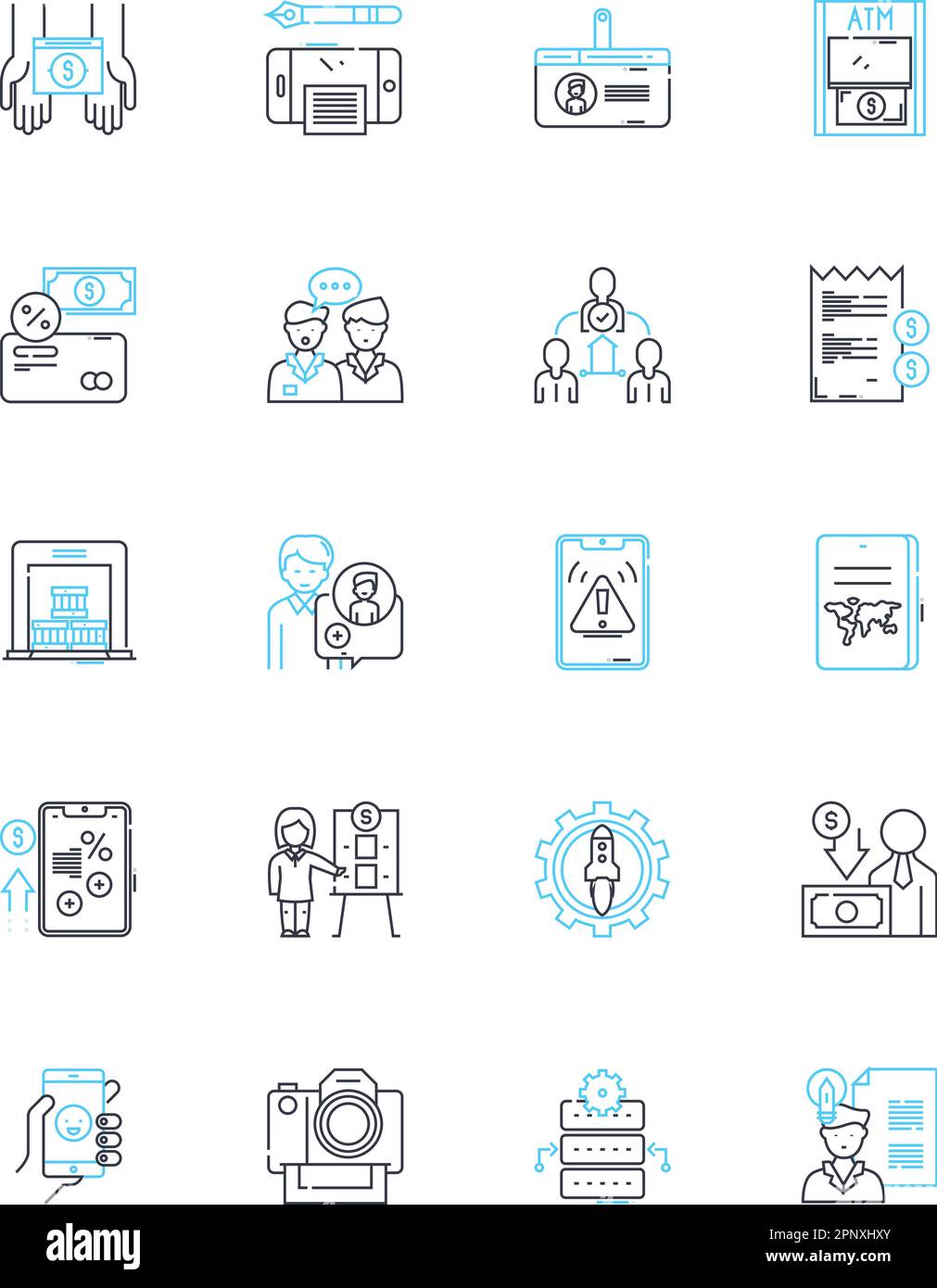 Financial operation linear icons set. Budgeting, Forecasting, Investing