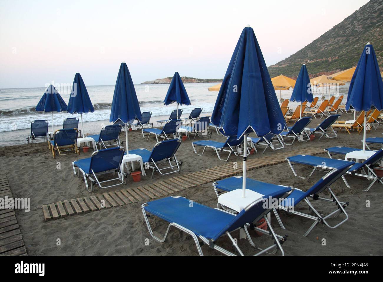 greece beach umbrella from the crete island Stock Photo Alamy
