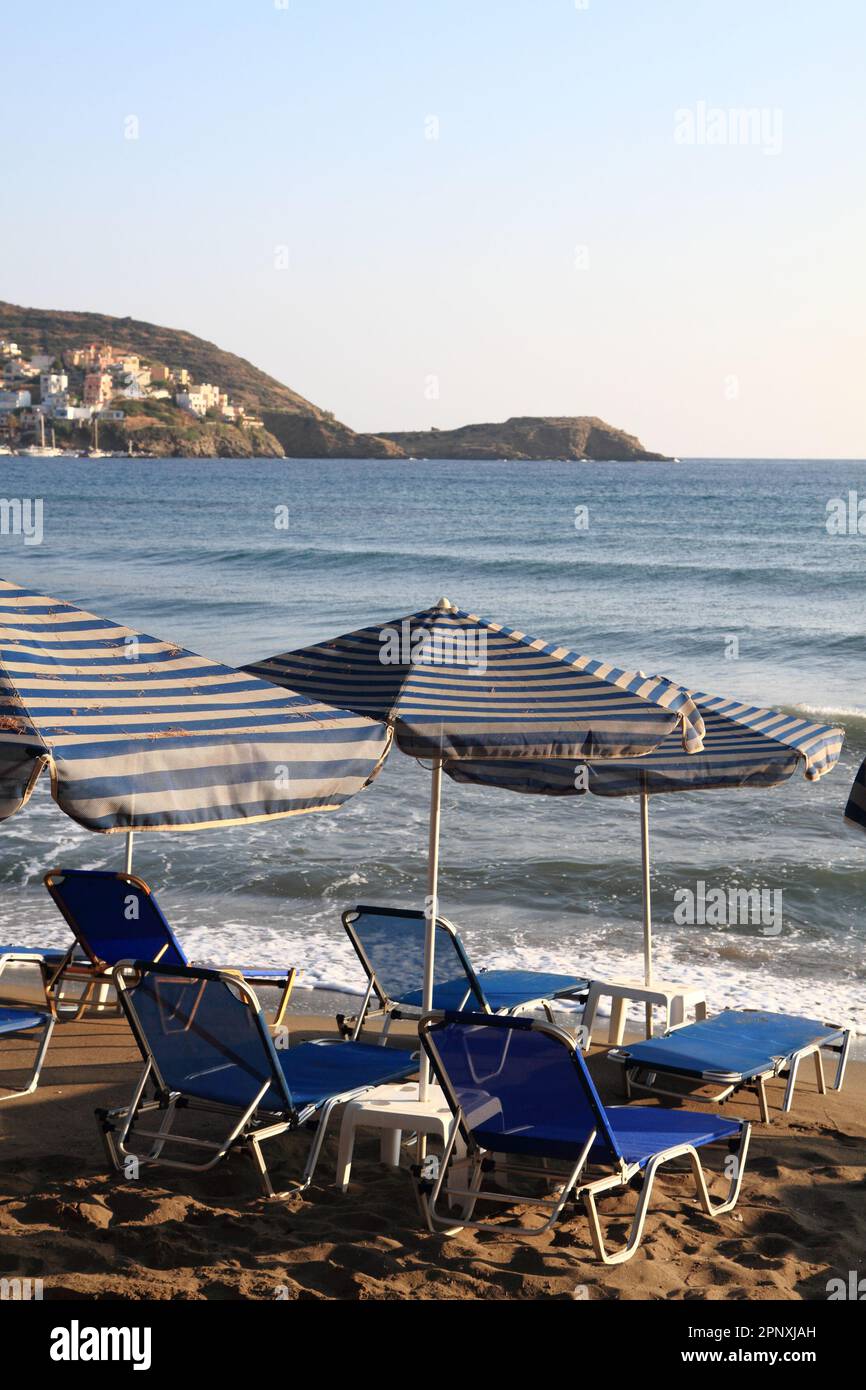 greece beach umbrella from the crete island Stock Photo Alamy