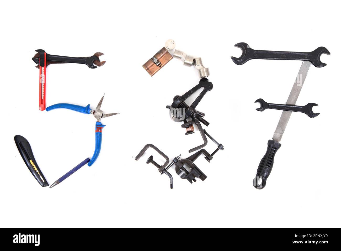 old mechanical tool as alphabet isolated on the white background Stock