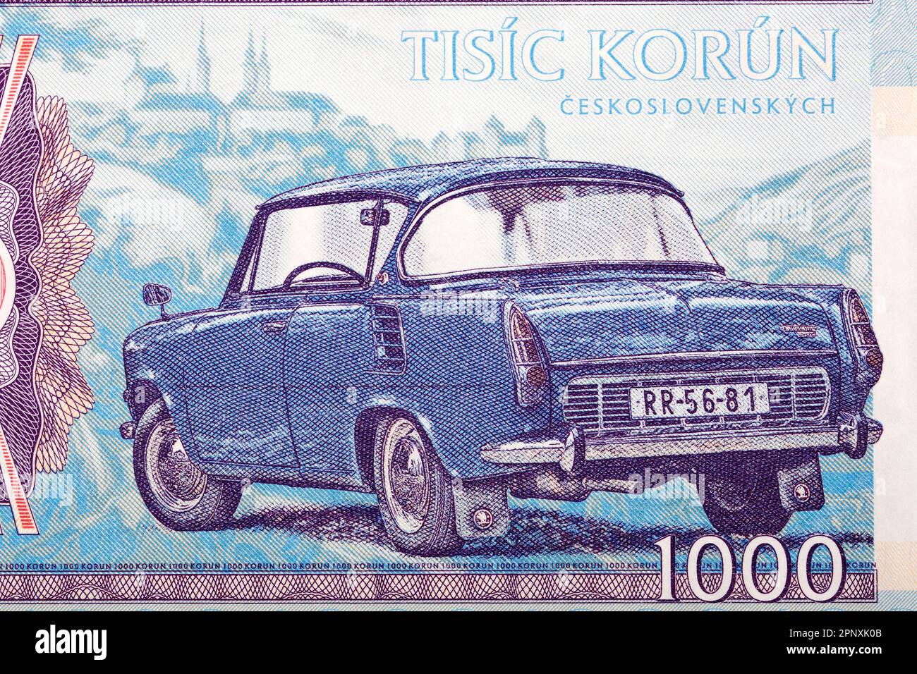 Old car from Czechoslovak money - Koruna Stock Photo