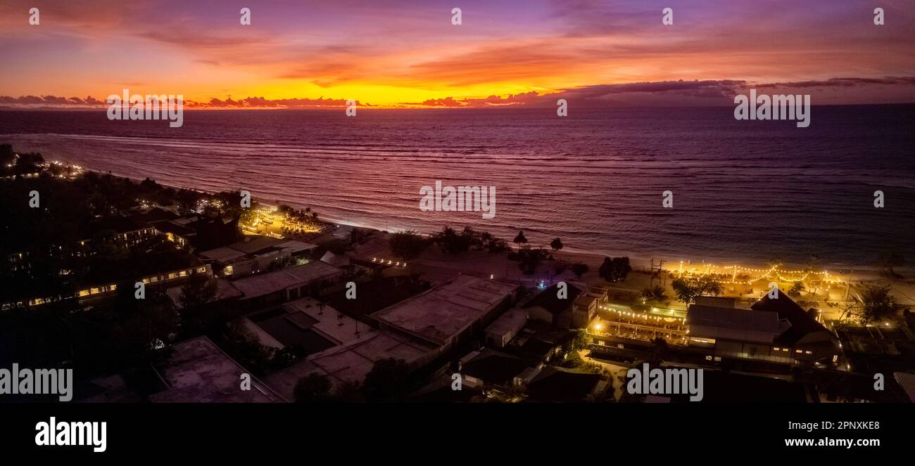 Aerial view of Gili Trawangan beach during sunset in Lombok, Indonesia Stock Photo