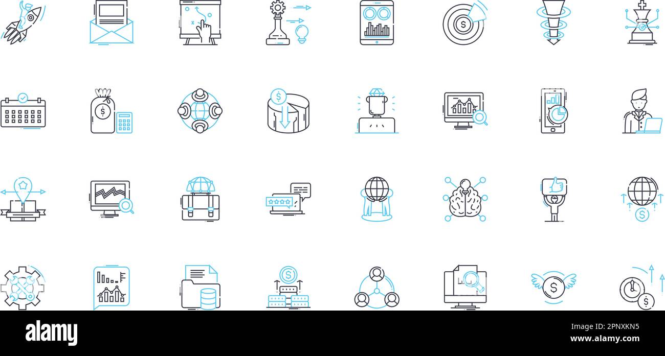 Legal contract linear icons set. Agreement, Covenant, Contractual, Obligation, Signatory, Indemnification, Consideration line vector and concept signs Stock Vector