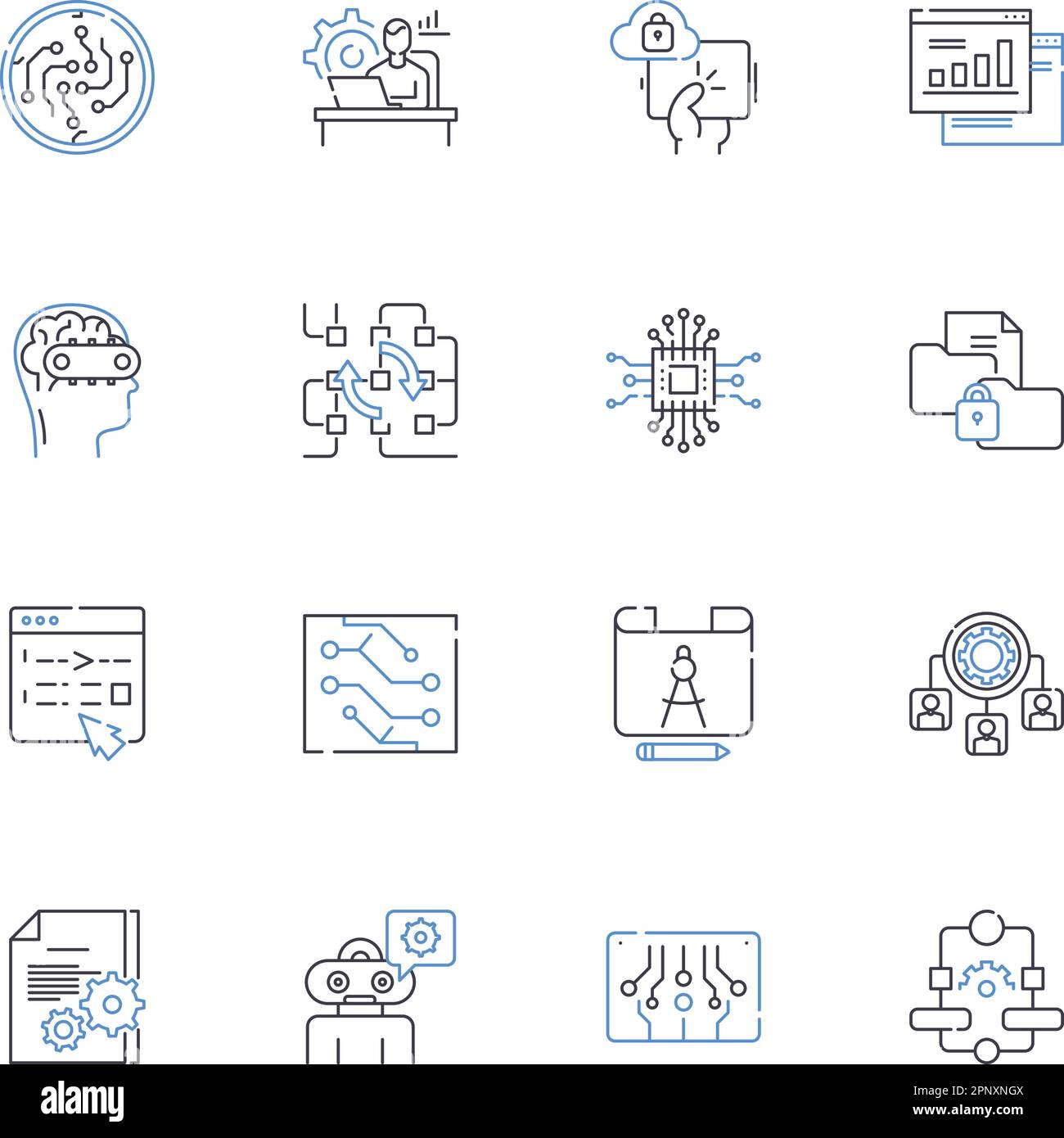 Source code line icons collection. Programming, Scripting, Development, Codebase, Coding, Syntax, Compilation vector and linear illustration Stock Vector
