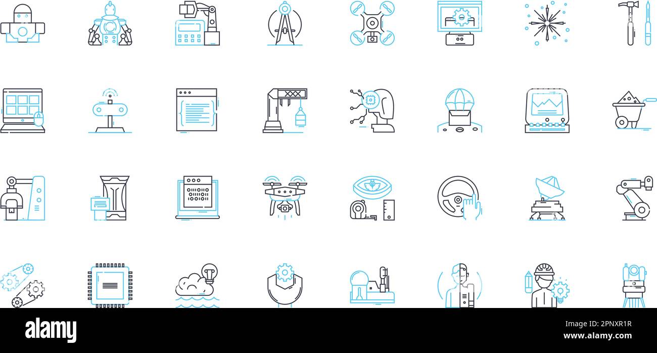 Architect linear icons set. Design, Blueprint, Structure, Blueprinting, Planning, Development, Renovation line vector and concept signs. Building Stock Vector