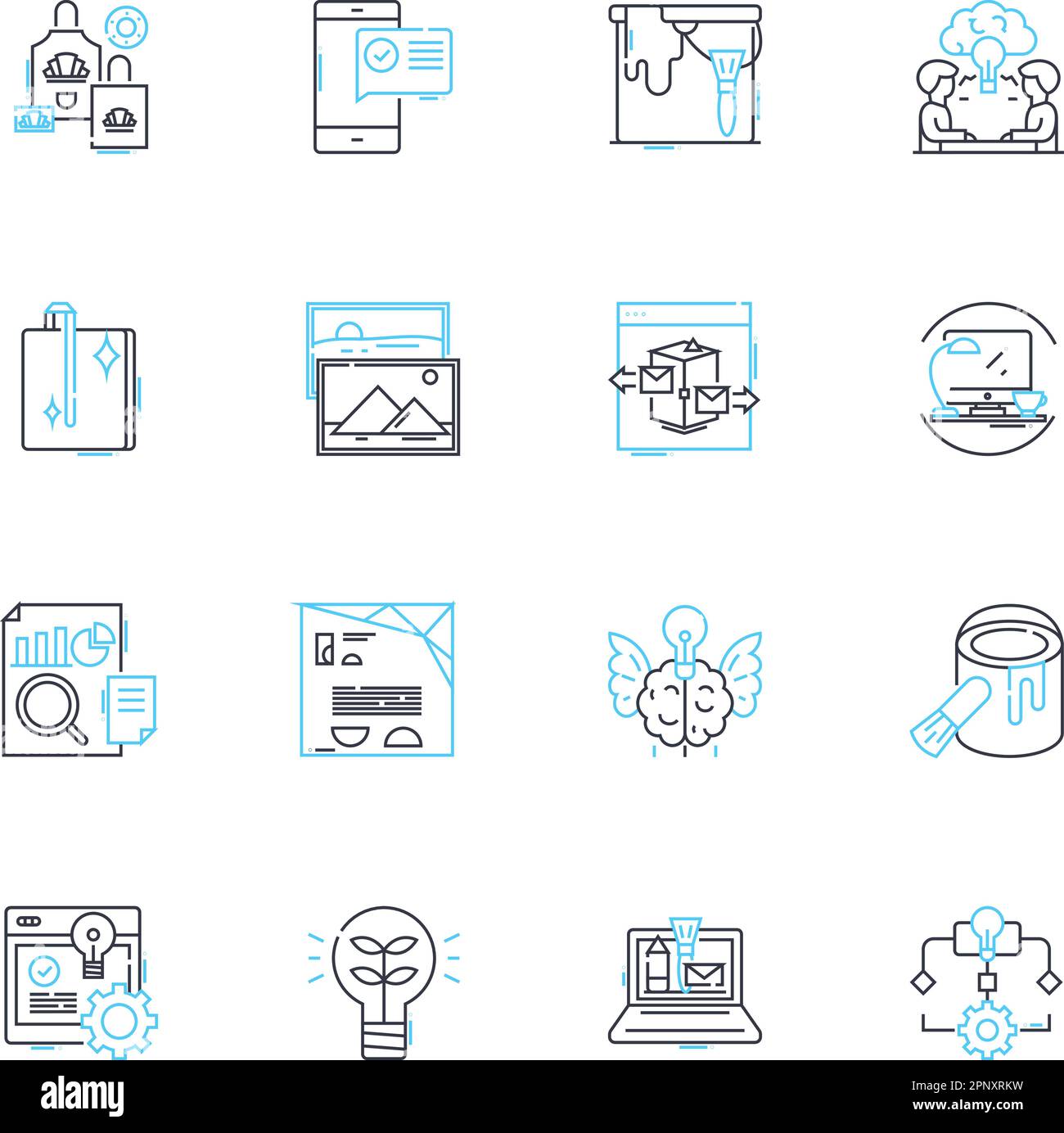 Creative writing linear icons set. Imagination, Inspiration, Expression ...