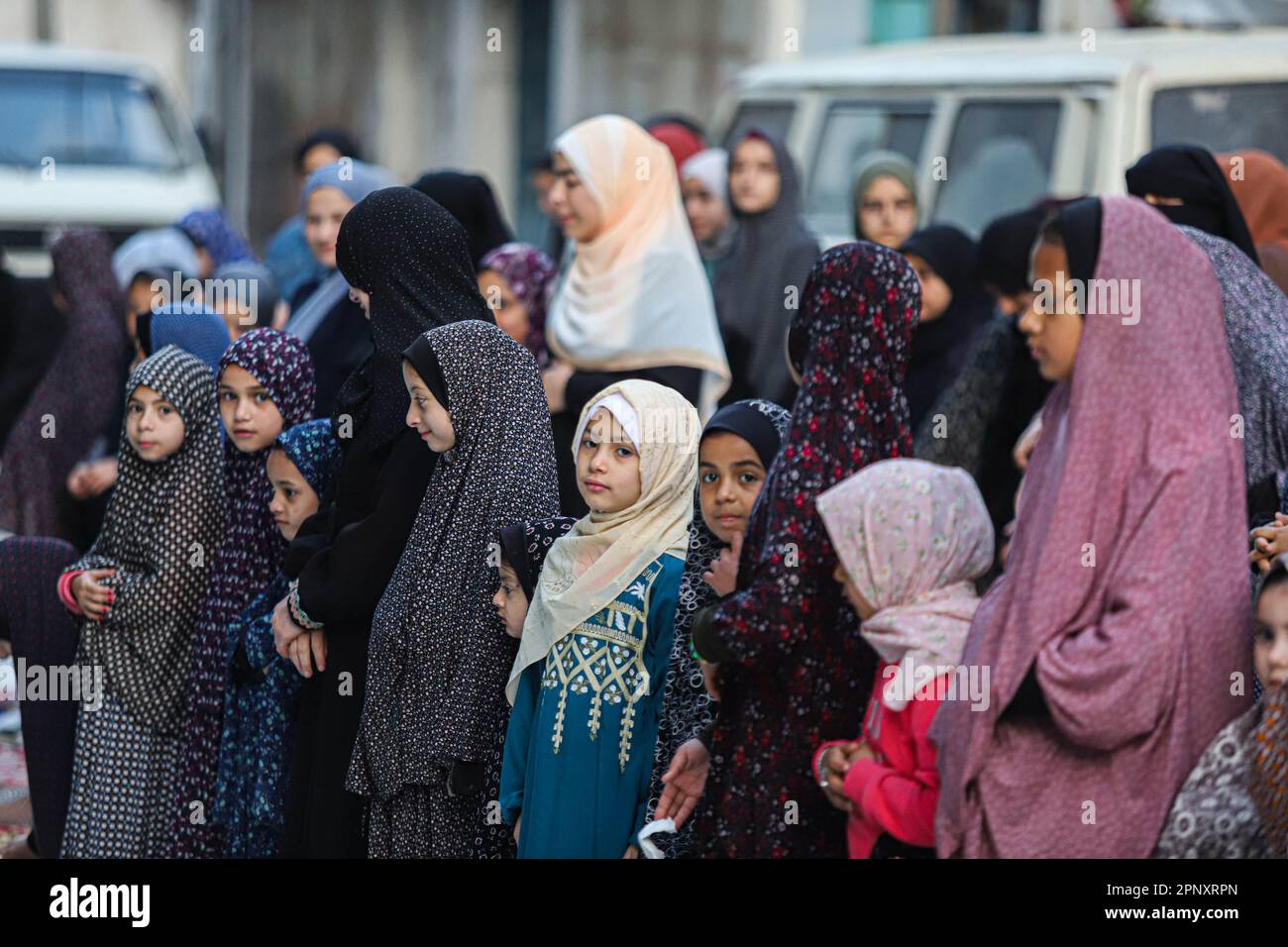 Muslims In Gaza Gaza City, Palestine. 21st Apr, 2023. Muslims take part in a morning ...