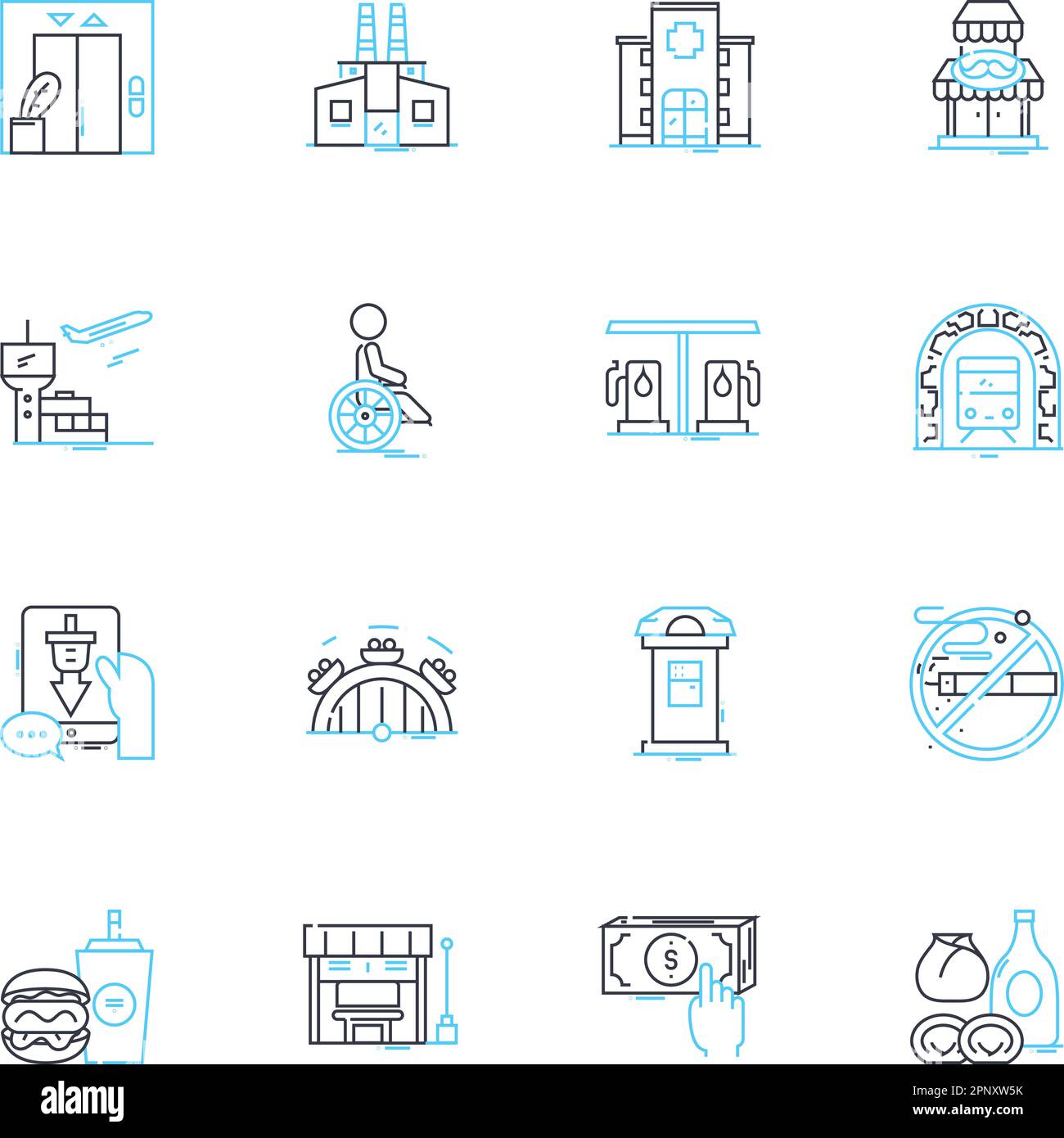 Trendsetting hub linear icons set. Pier, Innovative, Groundbreaking ...