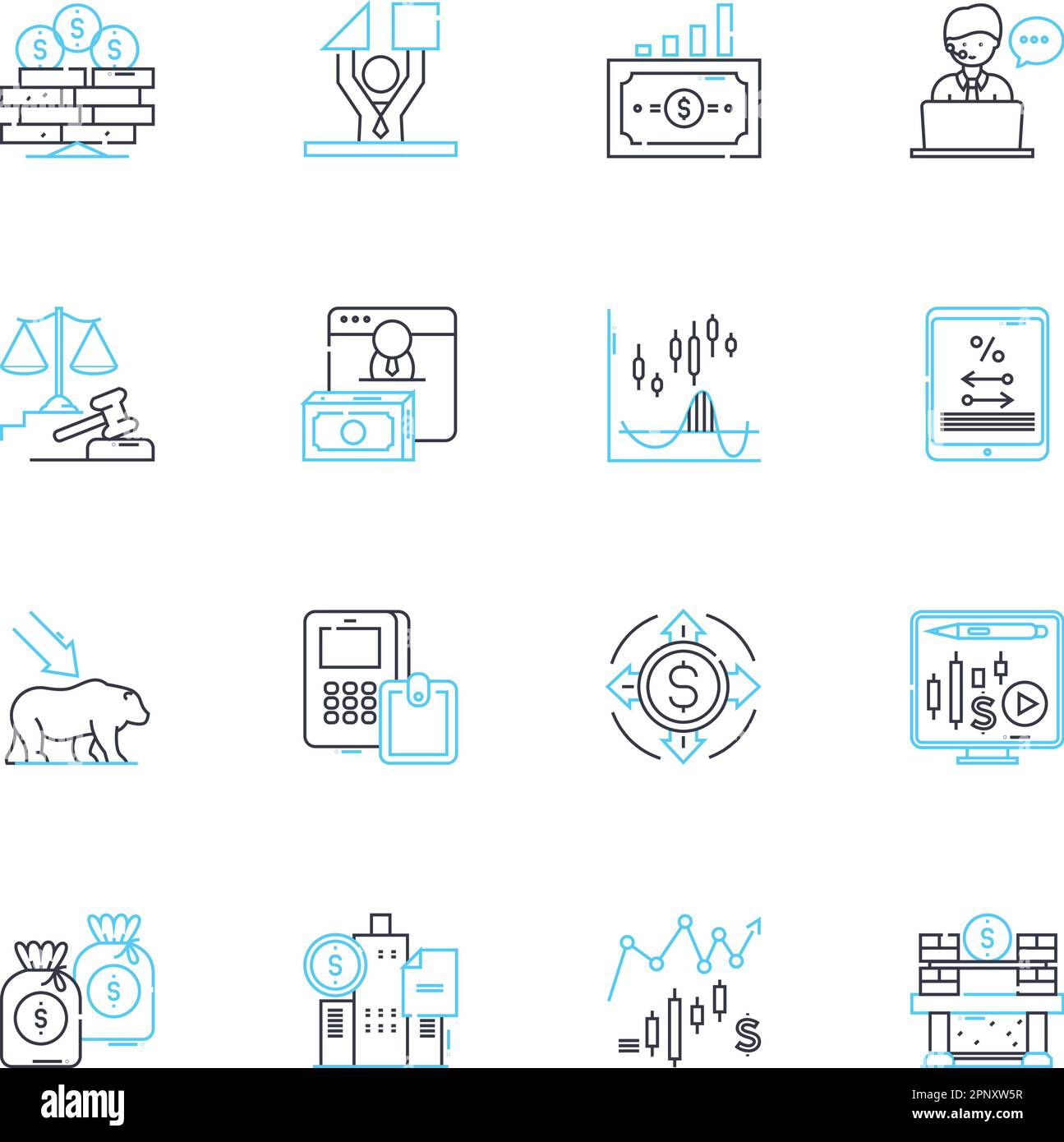Budget management linear icons set. Frugality, Economy, Saving, Planning, Accounting, Efficiency, Forecasting line vector and concept signs Stock Vector