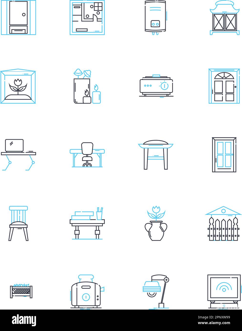 Residences linear icons set. Home, Dwelling, House, Apartment, Condo, Townhouse, Villa line vector and concept signs. Mansion,Flat,Cottage outline Stock Vector