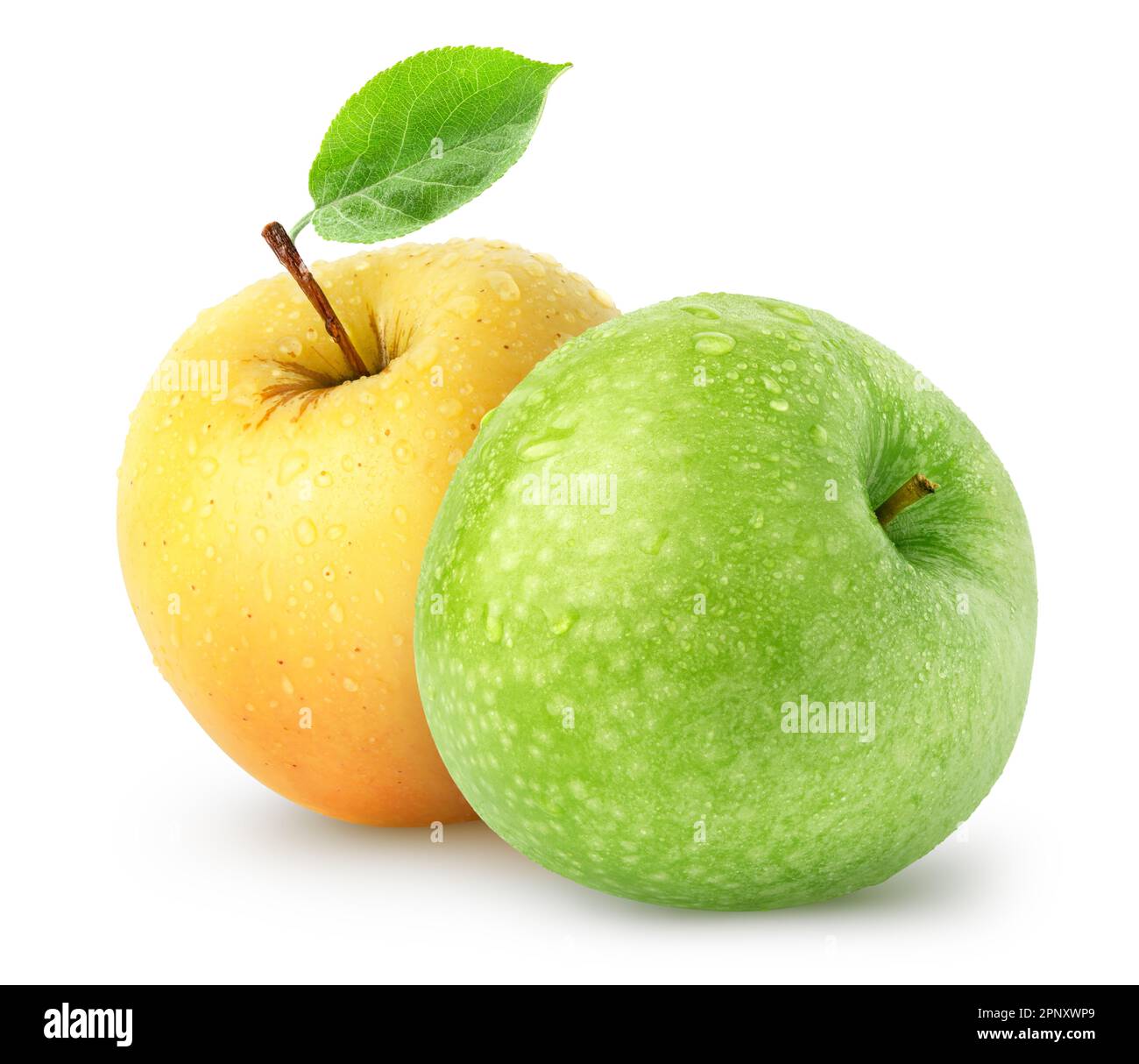 Isolated Wet Apples Green And Yellow Apple Fruits Isolated On White Background With Clipping