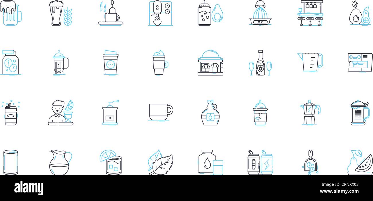 Explore and discover linear icons set. Adventure, Voyage, Quest, Investigate, Uncover, Examine, Inspect line vector and concept signs. Analyze,Study Stock Vector
