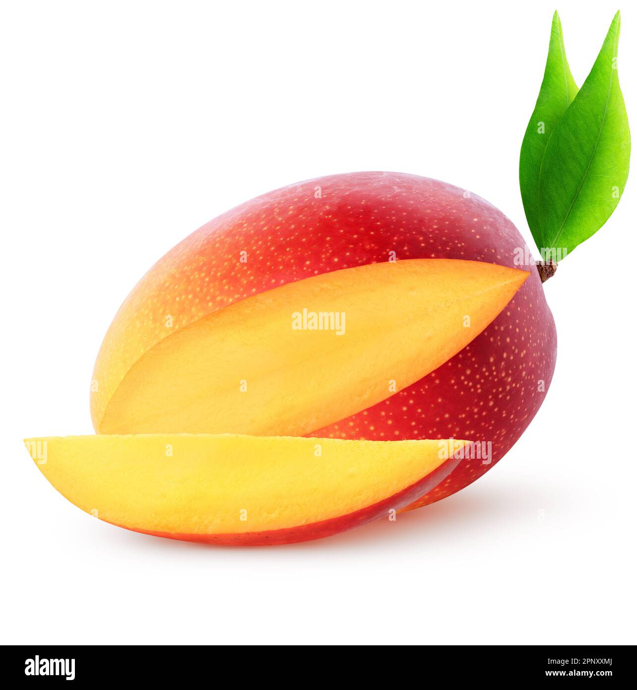 Isolated mango. Cut out mango fruit and slice isolated on white