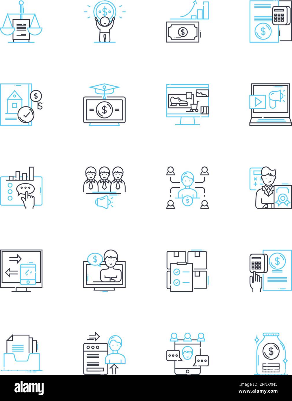 Trade research linear icons set. Analysis, Export, Import, Market ...