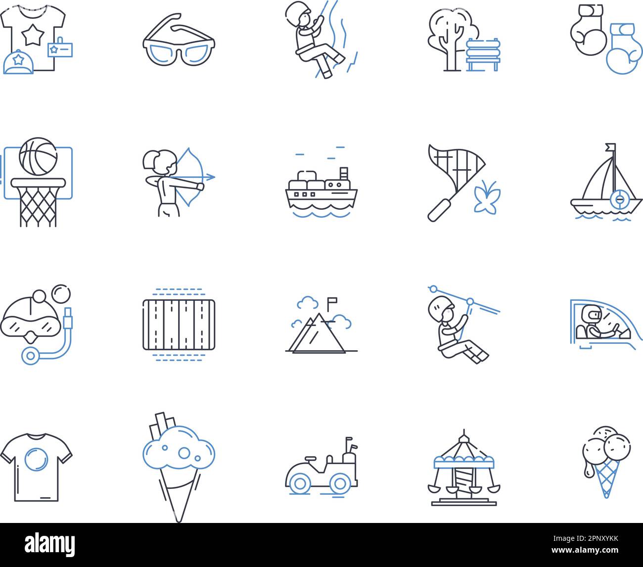 Boating line icons collection. Sailboat, Yacht, Kayak, Canoe, Paddleboard, Jet ski, Motorboat vector and linear illustration. Catamaran,Cruise,Marina Stock Vector