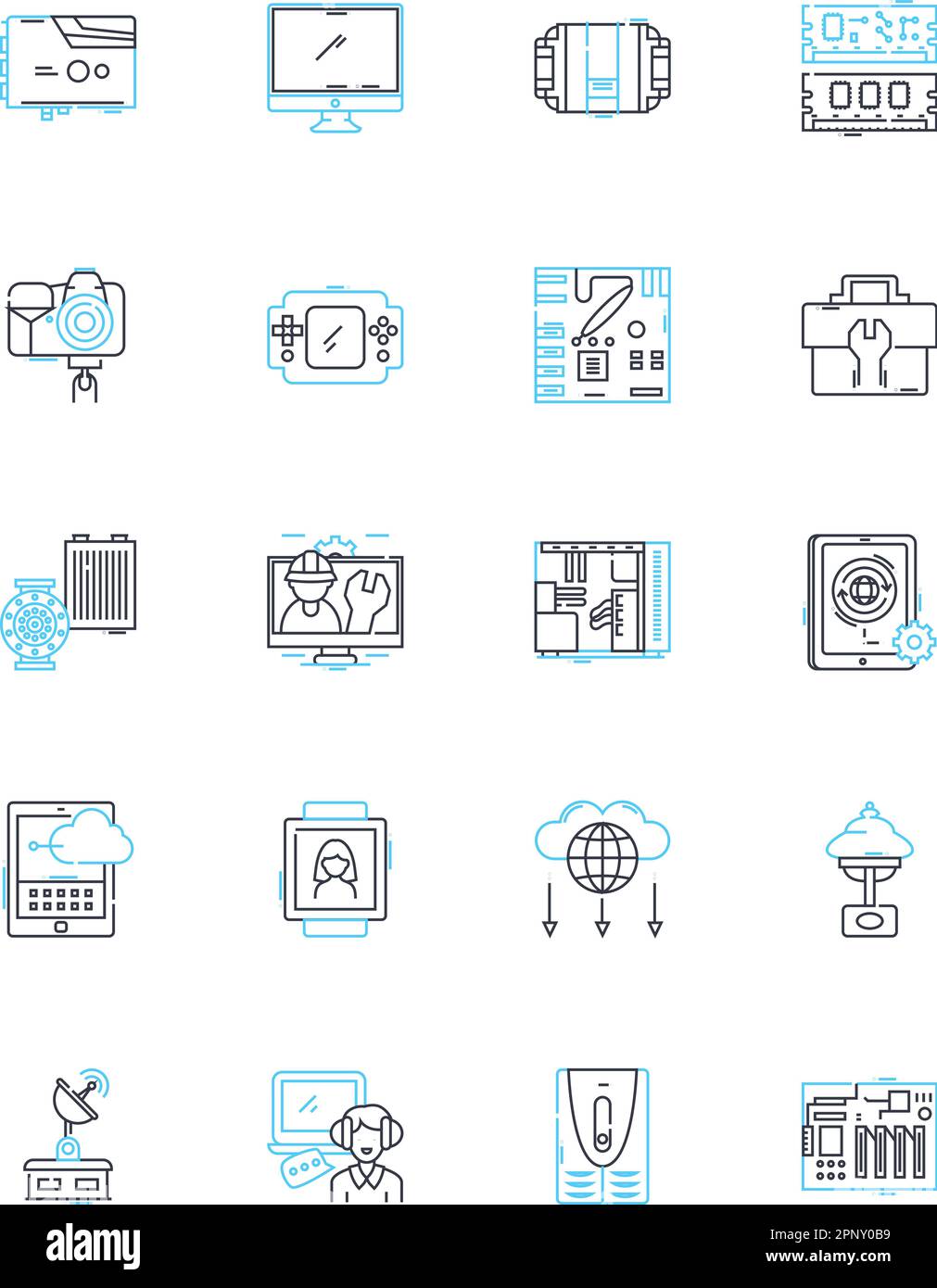Mobile phs linear icons set. Android, Battery, Bluetooth, Camera, Charging, Display, Ecosystem line vector and concept signs. Facetime,Gaming,Hotspot Stock Vector