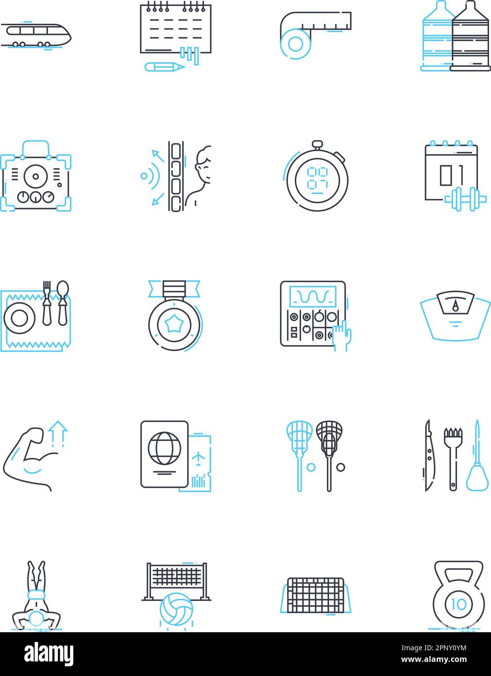 Indoor sports linear icons set. Basketball, Volleyball, Badminton, Racquetball, Pingpong, Squash