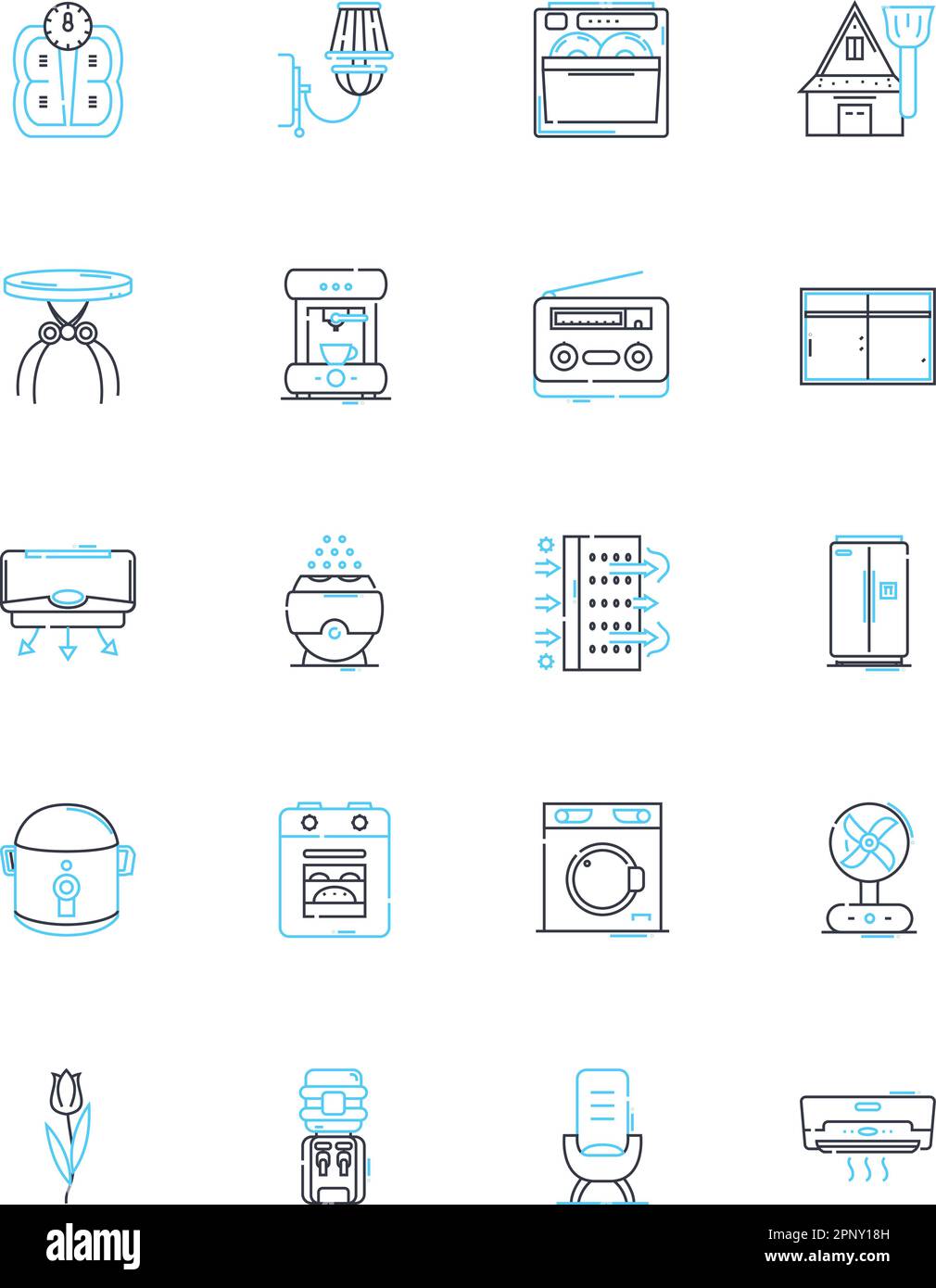 Dishwasher linear icons set. Cleaning, Efficiency, Sanitation, Dishware, Hygiene, Automatic, Rinse line vector and concept signs. Steam,Drying,Wash Stock Vector