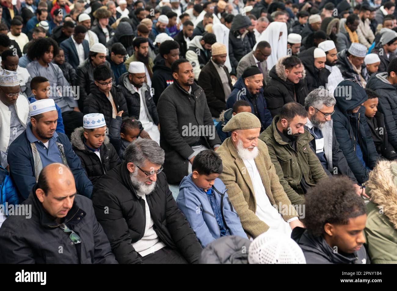 Worshippers gather for prayers at Green Lane Masjid in Birmingham as