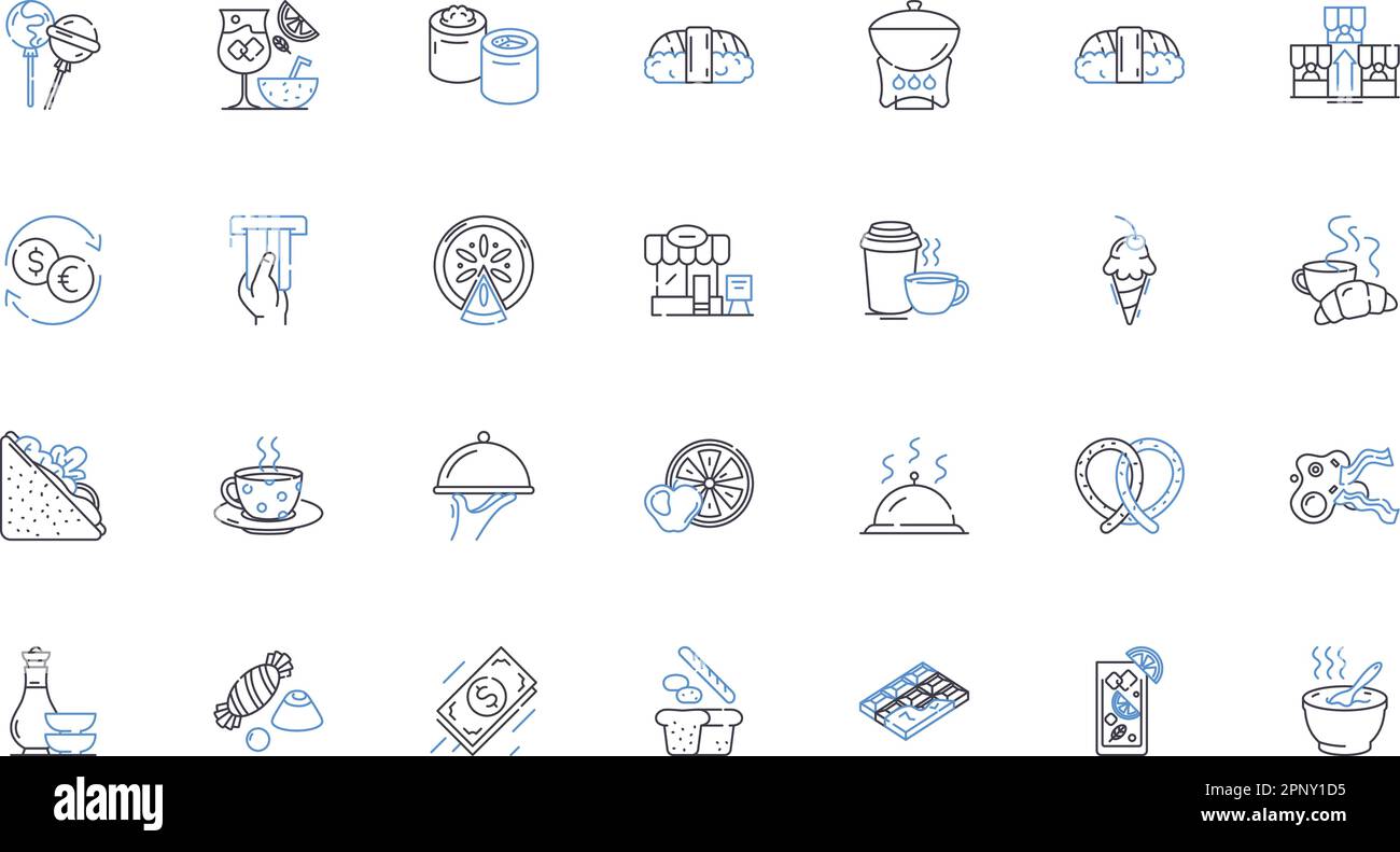 Bar management line icons collection. Inventory, Mixology, Hospitality, Service, Customer, Marketing, Budgeting vector and linear illustration Stock Vector