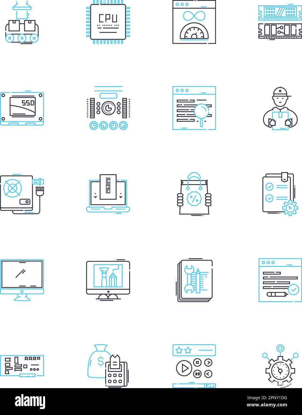 Artificial intelligence linear icons set. Robotics, Automation, Machine Learning, Algorithms, Neural Nerks, Expert Systems, Cognitive Computing line Stock Vector