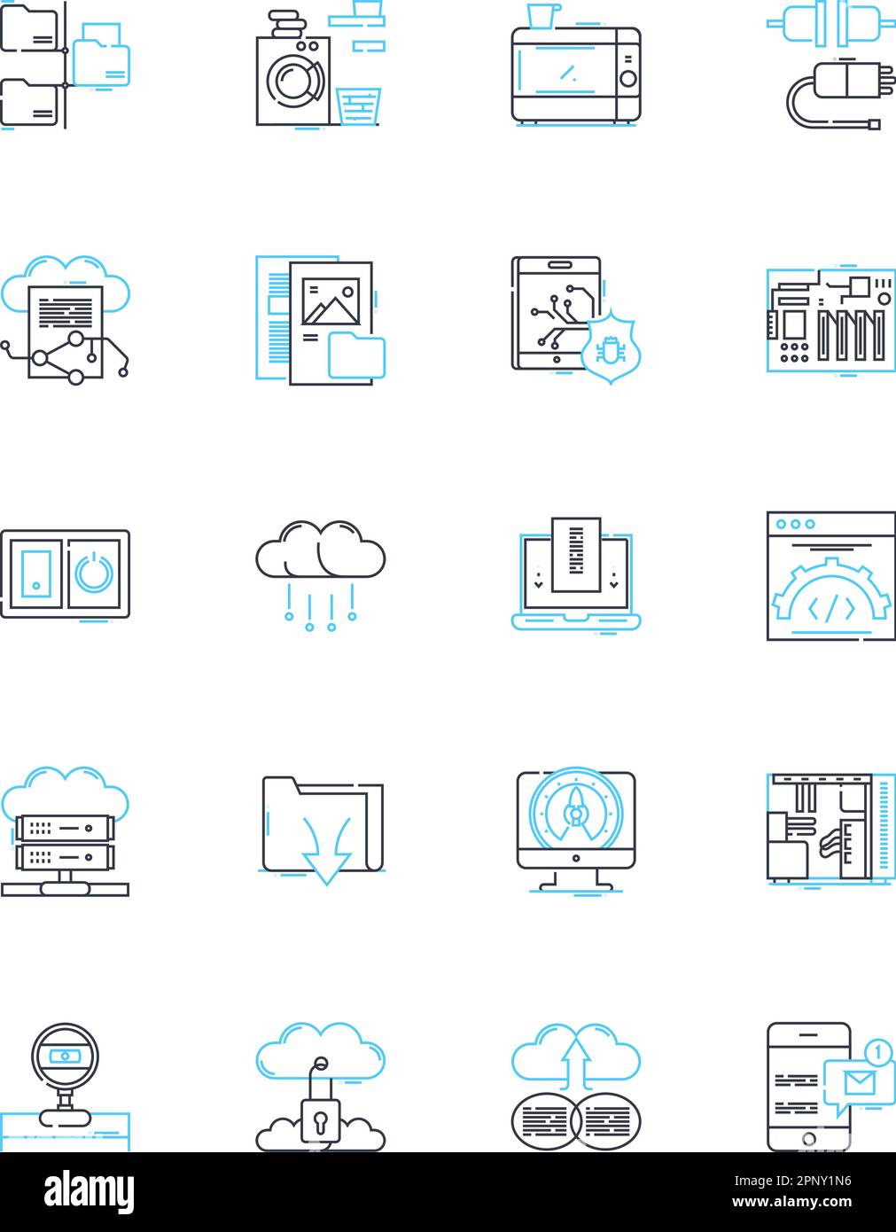 Gadget linear icons set. Smartph, Tablet, Watch, Earbuds, Laptop