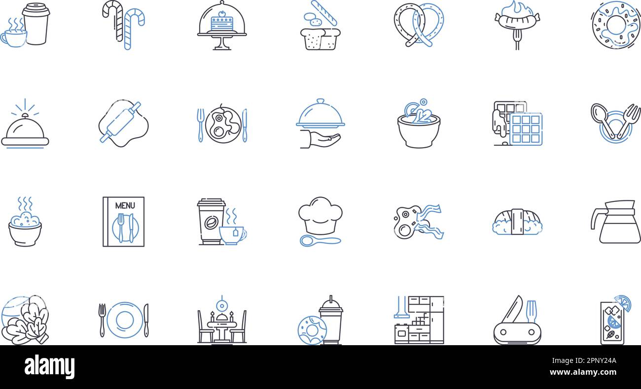 Frying line icons collection. Sizzling, Crispy, Oil, Fried, Pan, Golden, Grease vector and linear illustration. Deep-fry,Seasoning,Breadcrumbs outline Stock Vector