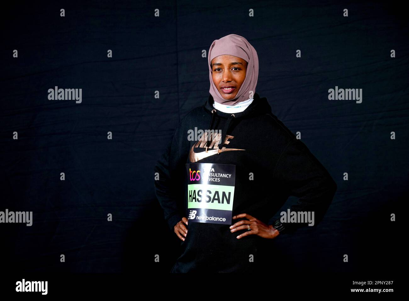 Sifan Hassan poses for photographers ahead of a press conference held ...