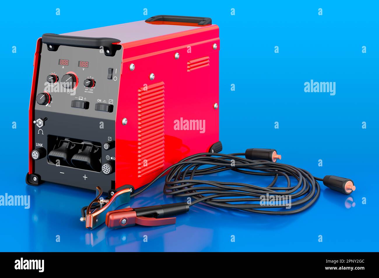 Welding machine with stick electrode holder, work cable and clamp on