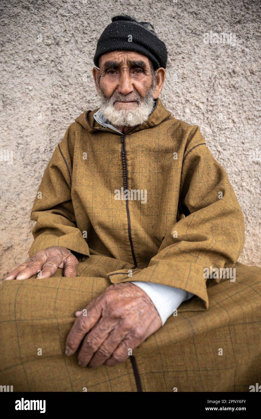 Portrait of an elderly berber dressed in the traditional djellaba. Stock Photo
