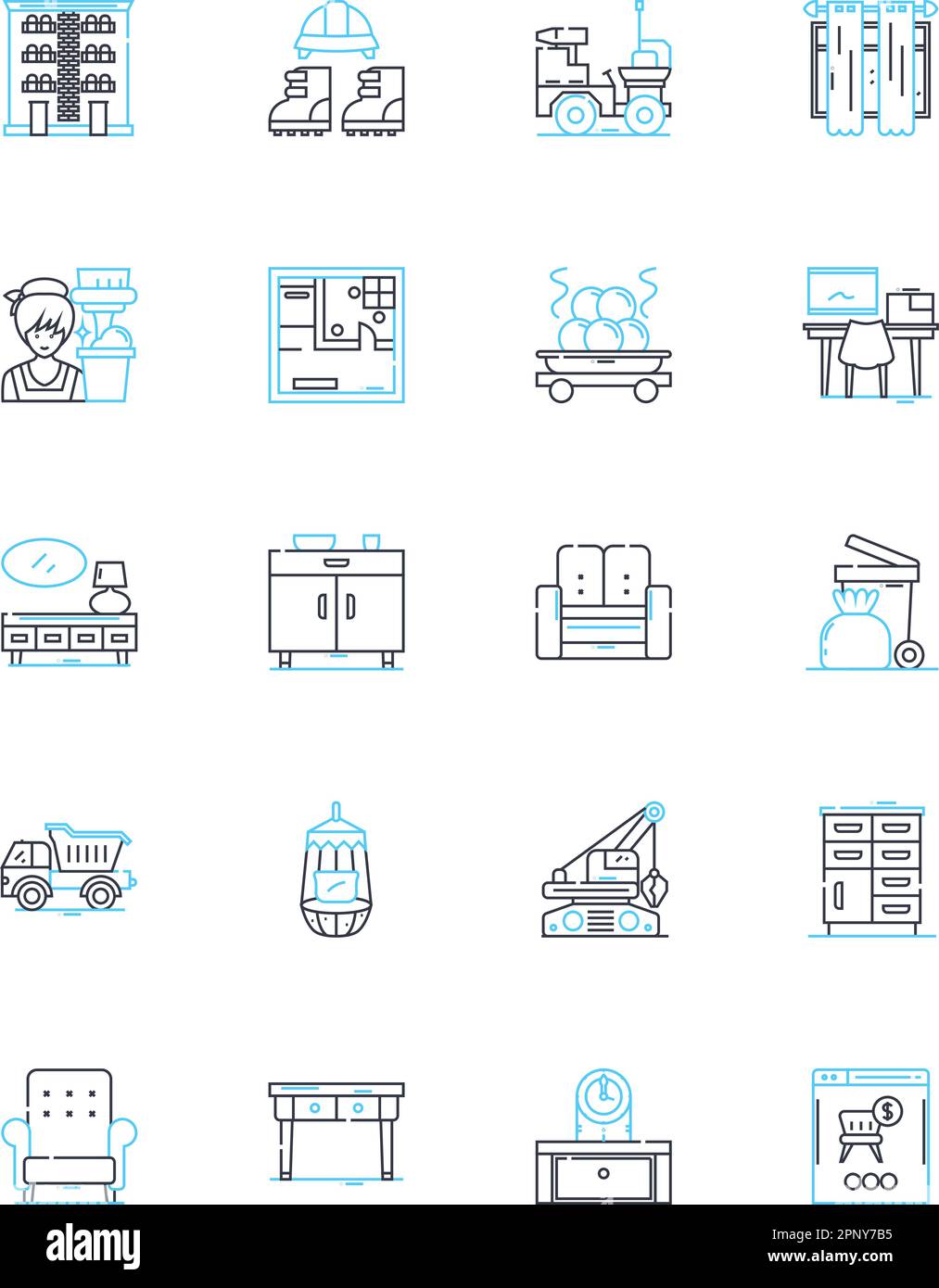 Dwelling linear icons set. Home, House, Residence, Accommodation, Shelter, Abode, Habitat line vector and concept signs. Lodgings,Domicile,Apartment Stock Vector