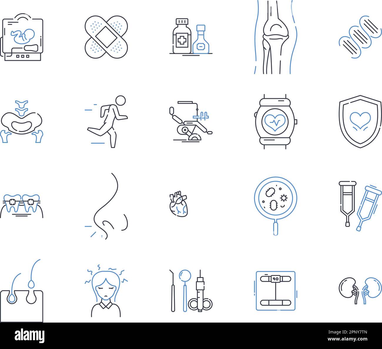 Acupuncture line icons collection. Needles, Qi, Meridians, Moxibustion