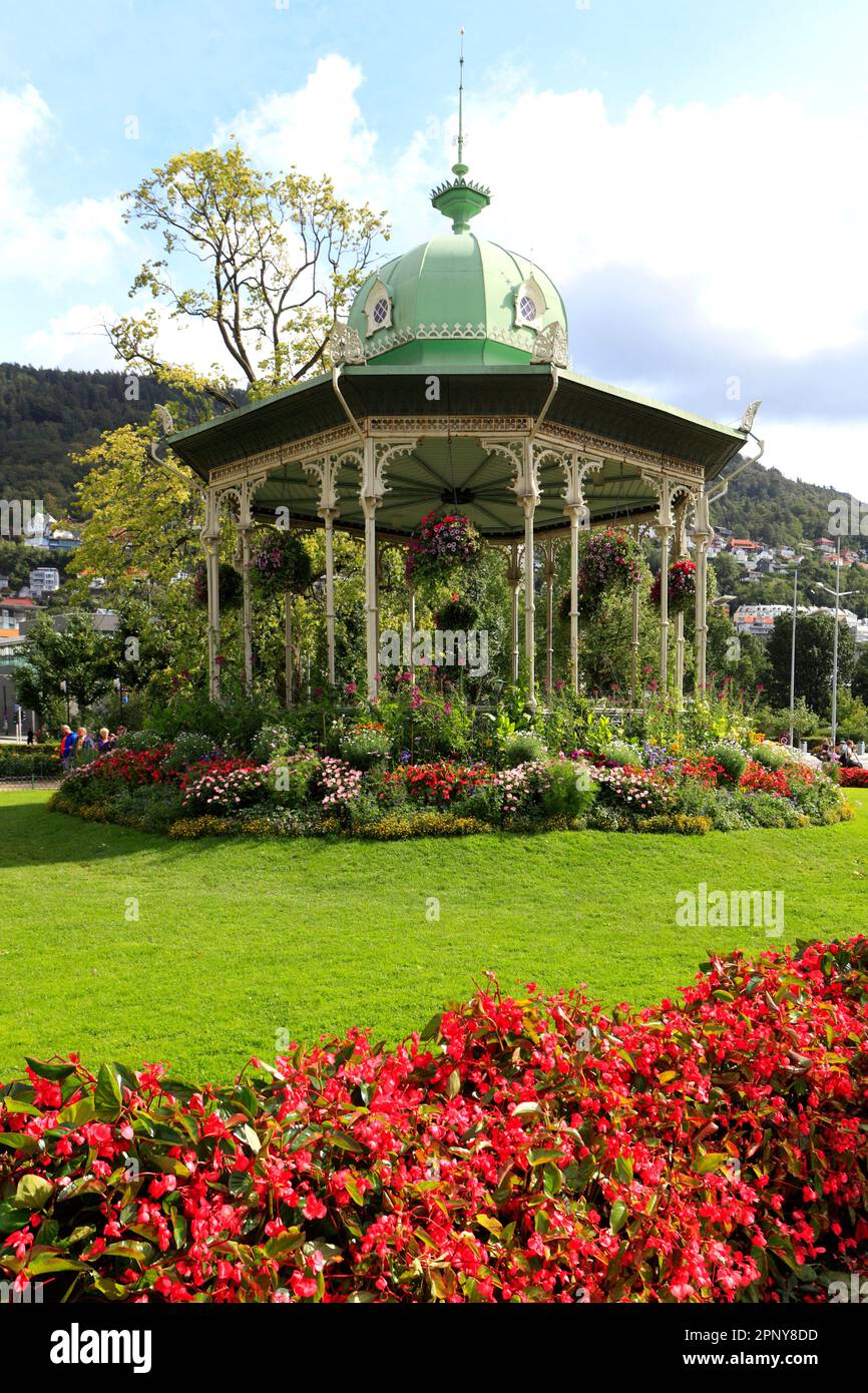 Bandstand in Festplassen gardens, Bergen City, Hordaland region, Norway, Scandinavia, Europe. Stock Photo