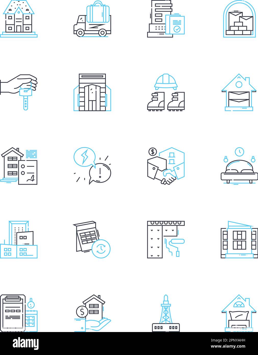 Property linear icons set. Real estate, Homeownership, Investment, Ownership, Equity, Mortgage, Equity loan line vector and concept signs. ROI Stock Vector