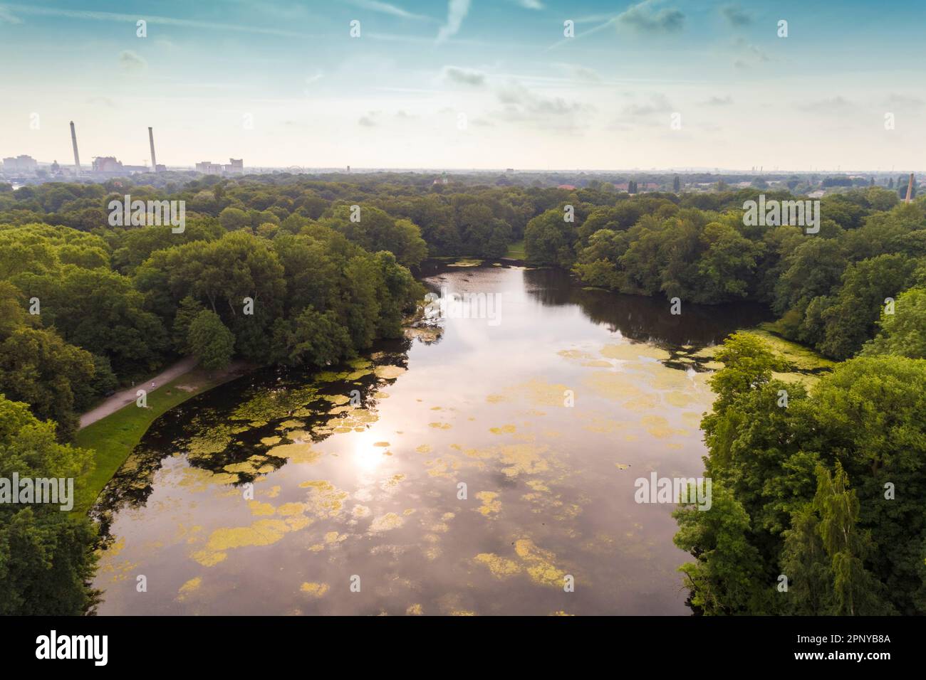 Aerial view of lake at Treptower Park, Berlin, Germany Stock Photo