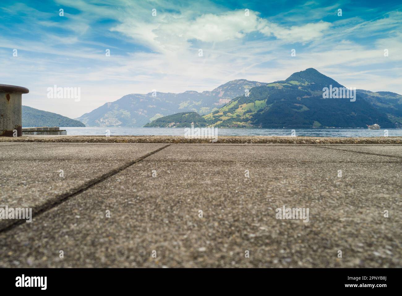 Lucerne lake with  a village and green mountains, Lucern, Switzerland Stock Photo