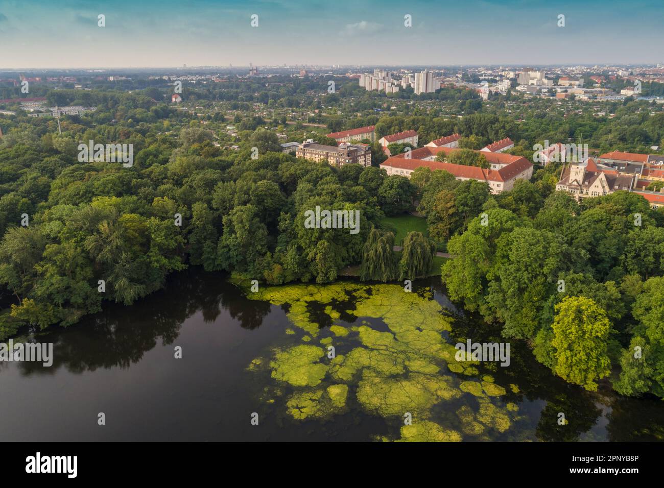 Aerial view of lake at Treptower Park, Berlin, Germany Stock Photo