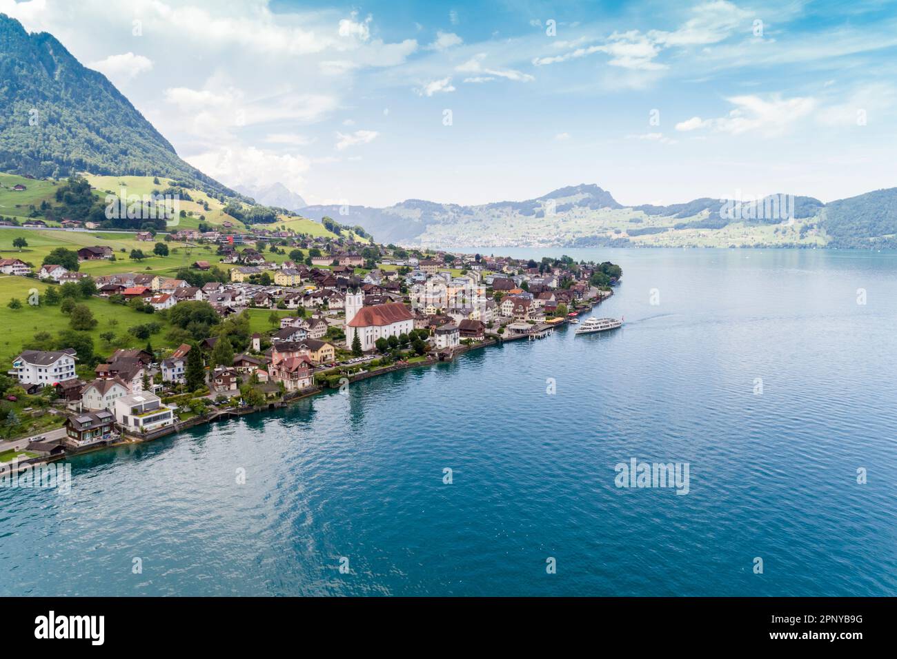 Aerial view of Beckenried on Lake Lucern, Switzerland Stock Photo