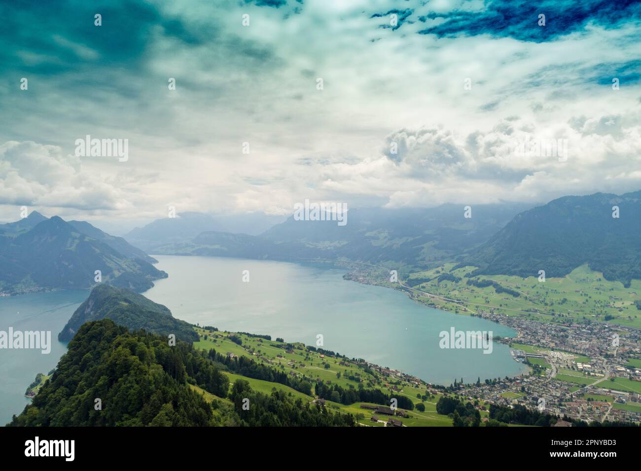 Aerial view of Lucerne lake with its Fjords, Lucern, Switzerland Stock