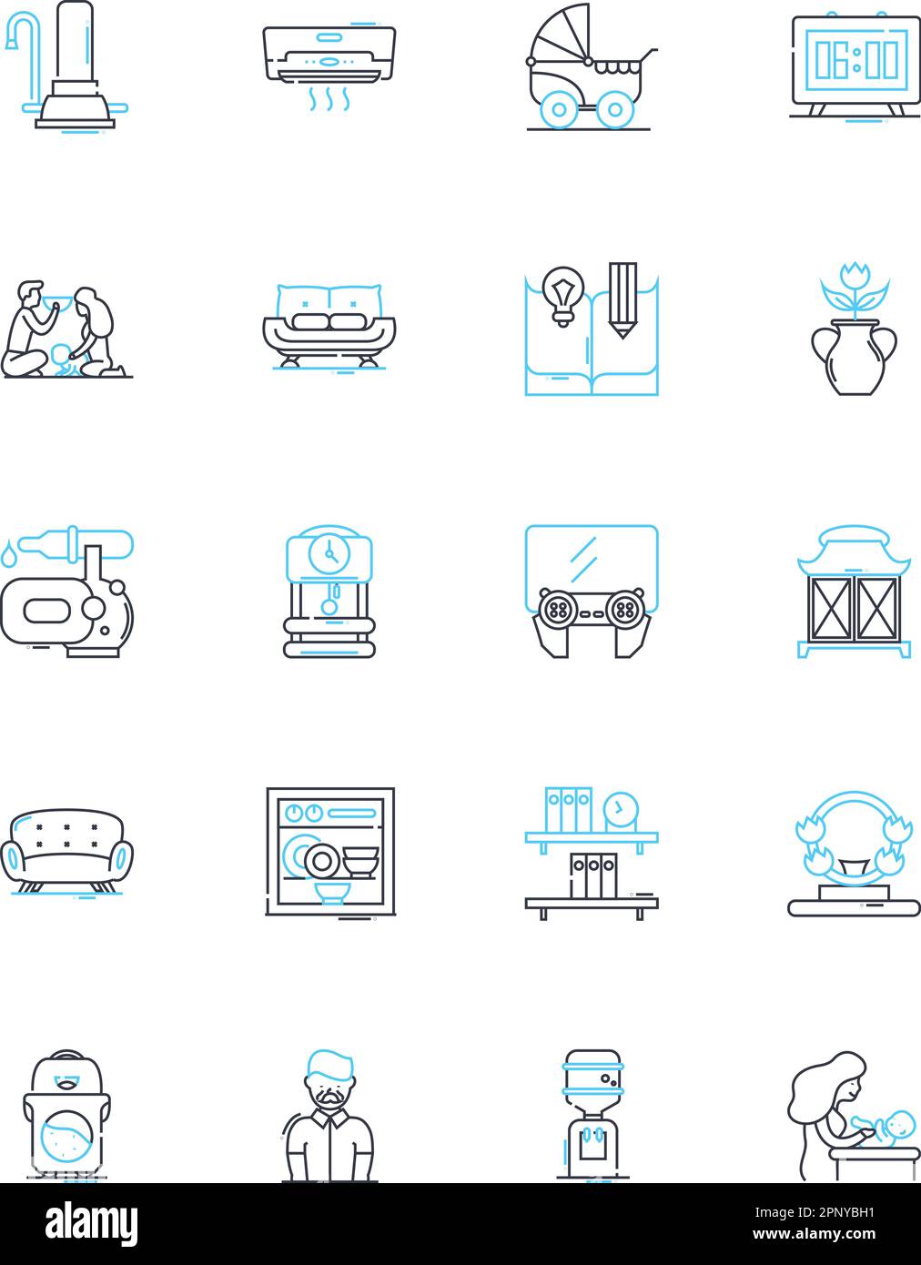 Household residents linear icons set. Inhabitants, Occupants, Dwellers, Tenants, Residents, Homeowners, Co-habitants line vector and concept signs Stock Vector