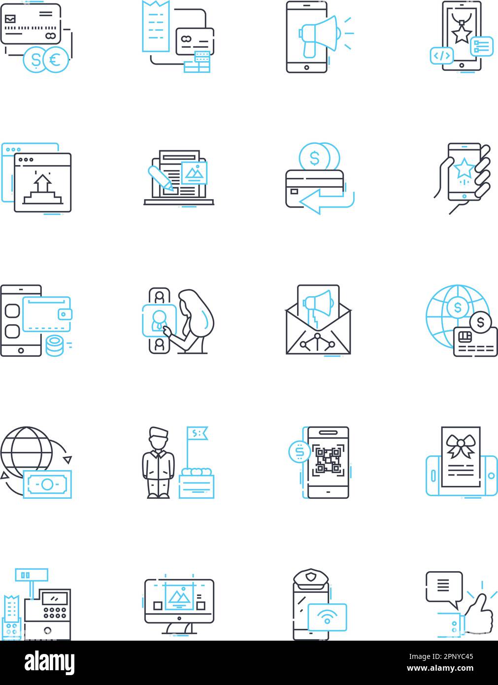 Sales analysis linear icons set. Salesforce, Performance, Revenue, KPI ...